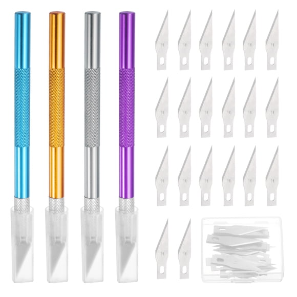 Uxcell 44 Pcs Exacto Knife Set Includes 4 Pcs Craft Hobby Knife and 40 Exacto Blades(Purple, Gold, Blue, Silvery)