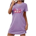 thumbnail image 1 of Chemise de Nuit en Soie pour Femmes Femmes Chemises de Nuit, Douce Confortable Légère Manches Courtes Robe de Nuit Confortable Dames Robe de Nuit Imprimée Cœur Robes pour Femmes Tenue de Nuit Robe Violet P, 1 of 5