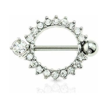 Nipple Shield Rings Paved Round Surgical Steel 14ga- Sold as a Pair