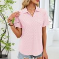 thumbnail image 4 of Pisexur Hauts pour Femmes Tendances Mode Chemises Col à Revers Col en V Manches Courtes Blouse Chic Décontractée Tunique Hauts Rose,TG, 4 of 7
