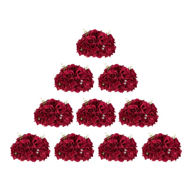 CHOK Artificial Flower Kissing Balls for Wedding Table Centerpieces 10Pcs 14.2 Large White Fake Roses Hydrangea Flower Arrangement