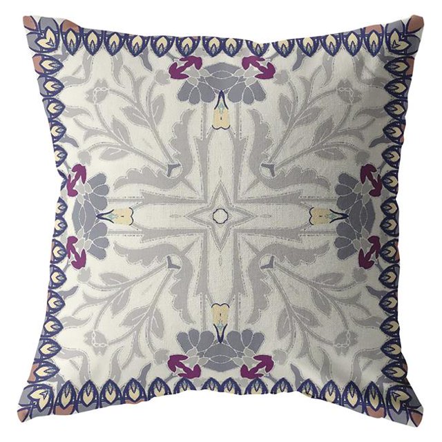 HomeRoots 413114 16 in. Gray Floral Frame Suede Throw Pillow