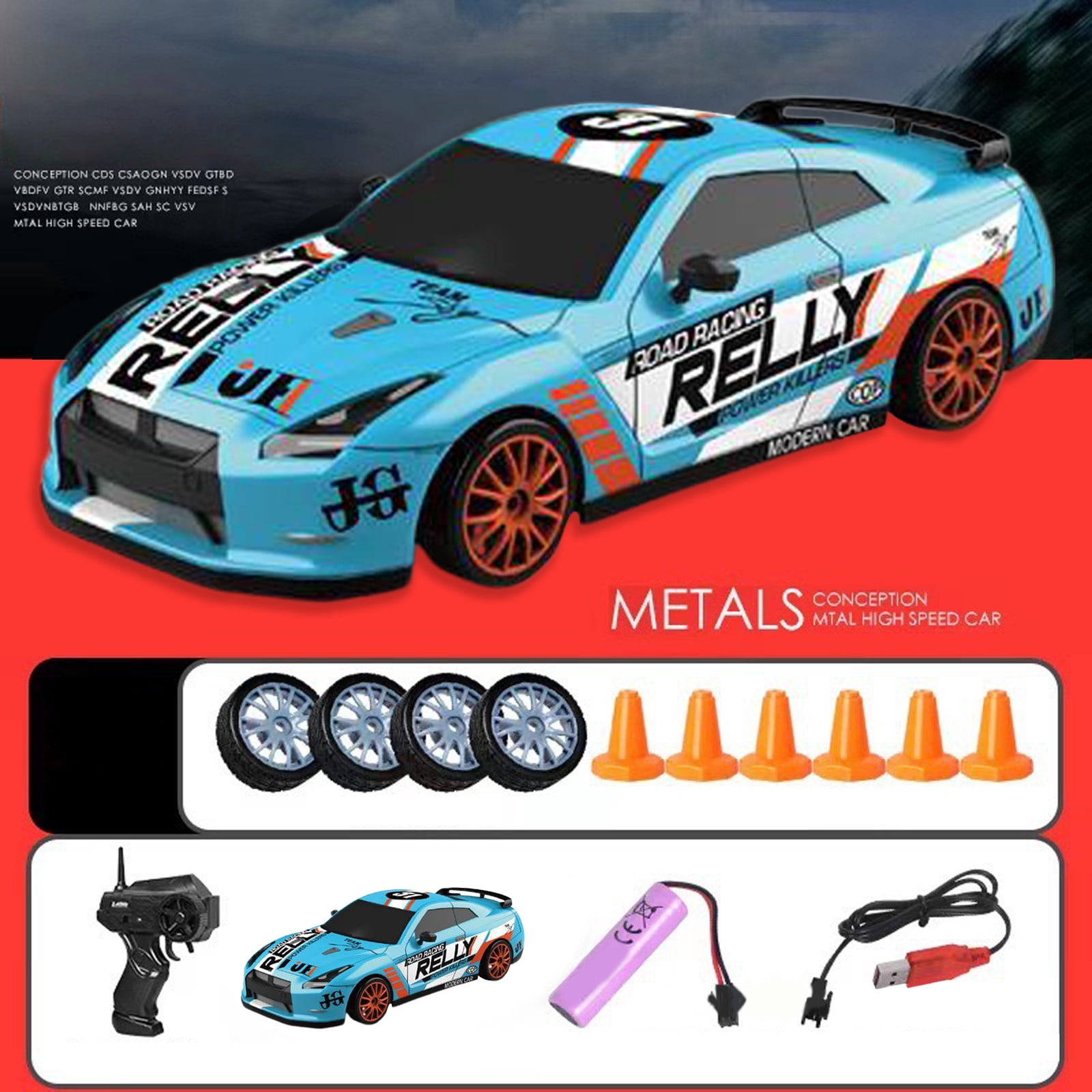 Riforla 1:24 Scale High Speed 4WD RC Racing Car 2.4 Remote Control Drift Toy for Kids and Adults Realistic Drift Experience Remote Control Car Blue