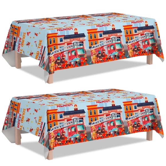 Fournitures de Fête de Camion de Pompiers, Ensemble de 3 Pcs de Nappe de Pompier pour Décorations d'Anniversaire de Camion de Pompiers