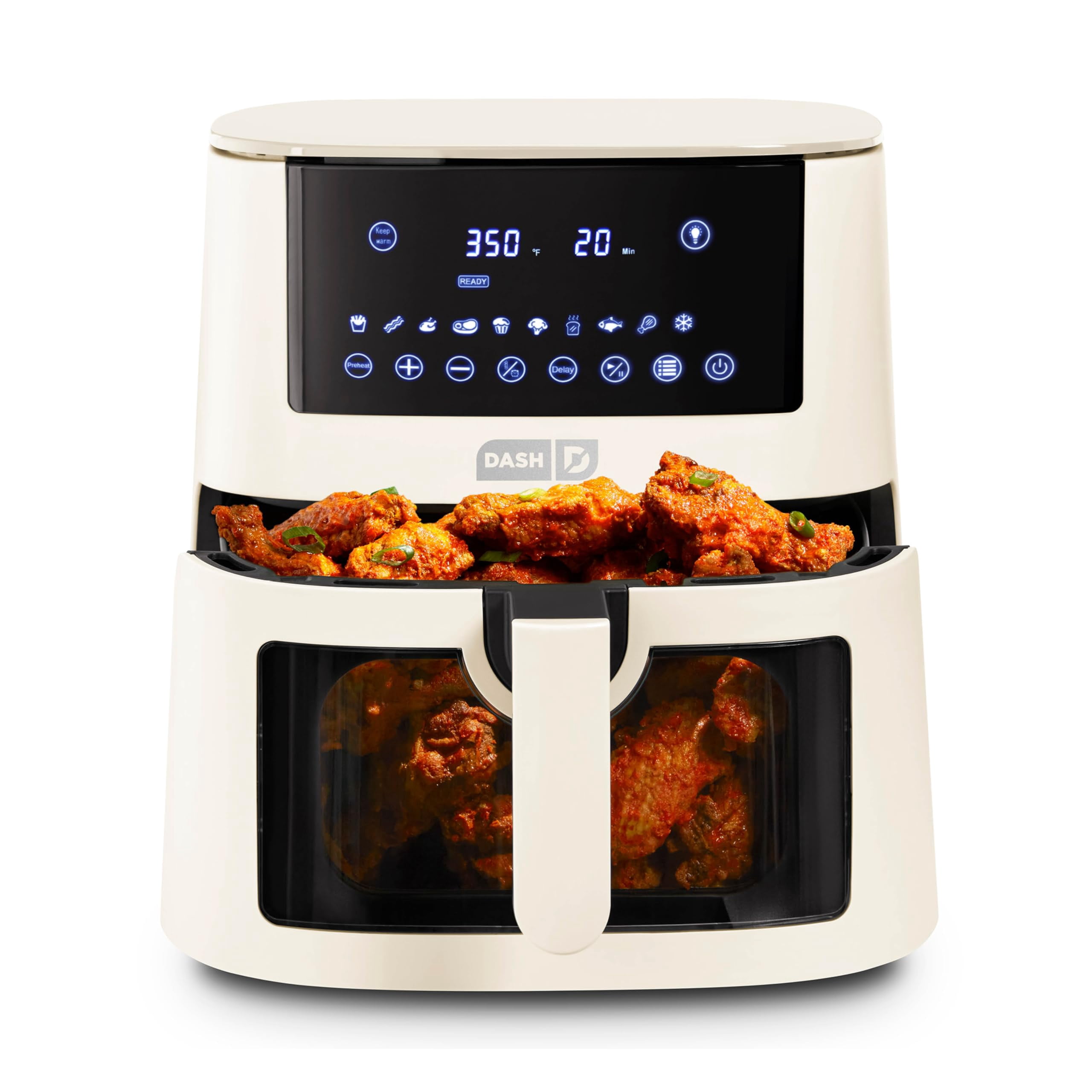 Dash Clear View Digital Air Fryer - Has AirCrisp Technology - For Family-Sized Meals - Digital Touchscreen & Extra-Large Crisper Drawer - 7 Quarts - Cream