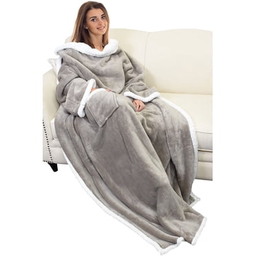 LoonWear Sherpa Wearable Blanket with Sleeves Arms, Comfy Sleeved TV Wrap Blanket, Large Snuggly Throw for Women and Men, Gift for Her
