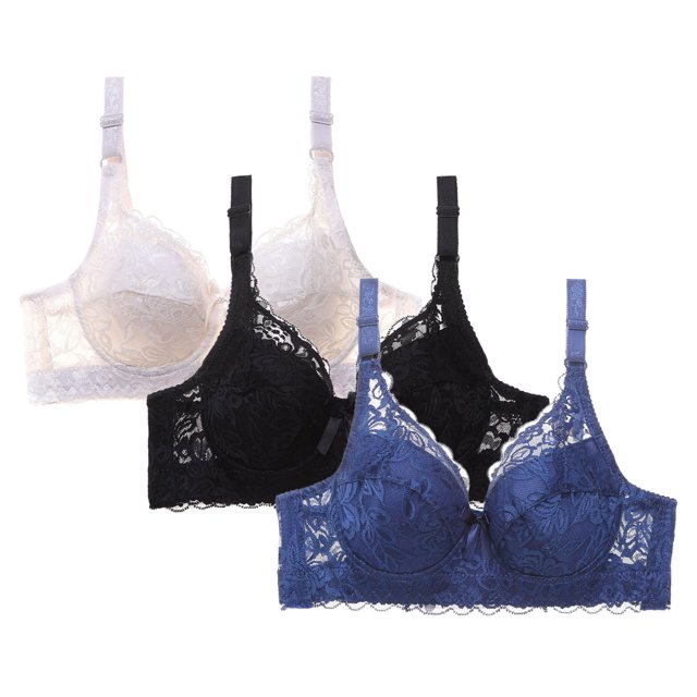 VEKDONE 2PC Women Leopard-Print Front Buckles Underwear No Steel Close Bra Blue M