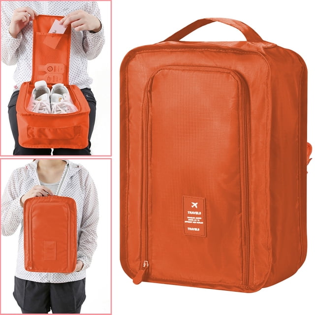 Dvkptbk Shoe Bags for Travel, Portable Travel Multifunctional Storage Carrying Box, Travel Shoe Bags, Foldable Shoe Storage Bag Hand Carrying Shoe Organizer, Orange