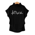 thumbnail image 4 of Femme Col Roulé Manches Courtes Coton Imprimé Blouse Décontractée Haut T-Shirt Grande Taille, 4 of 6