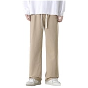 Fengqque Mens Wide Leg Jeans Elastic Waist Baggy Jeans Casual Drawstring Denim Pants Trousers Khaki M(M)