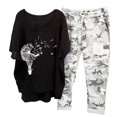 thumbnail image 1 of Mikilon Vêtements de Détente Confortables pour Femmes Ensemble 2 Pcs Imprimé Décontracté Manches Moyennes Col Rond + Pantalon Noir-C L, 1 of 4