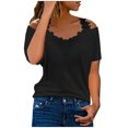 thumbnail image 1 of Dealovy Hauts Grande Taille pour Femmes Épaules Dénudées Col Rond Tunique Manches Courtes Blouses Décontractées Unies, 1 of 7