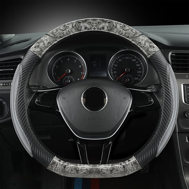 Gray D Shape Car Steering Wheel Cover Wood Grain Design Breathable Non Slip Steering Wheel Protector Universal Fit For Most Vehicles 14.96X14.96 Inch 1.08 Lb