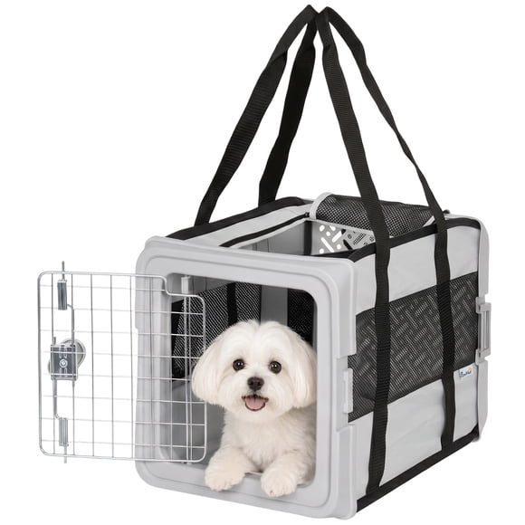 PawHut Pet Carrier Bag, Soft-Sided Dog Carrier with Bottom Board, Grey