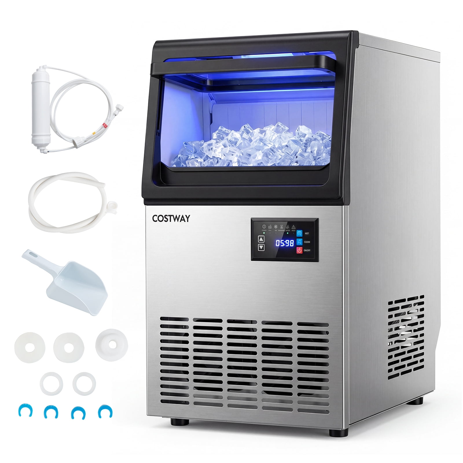 Costway Stainless Steel Ice Maker, Under Counter & Freestanding Ice Making Machine