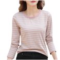 thumbnail image 1 of Timegard Hauts d'Automne pour Femmes à Rayures à Manches Longues T-Shirts Basiques Décontractés Ajustés Confortables à Col Rond, 1 of 3