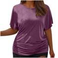 thumbnail image 1 of Timegard Womens Tops Plus Size Side Ruched Drop Shoulder Crewneck Short Sleeve Workout Top Comfy Casual, 1 of 6