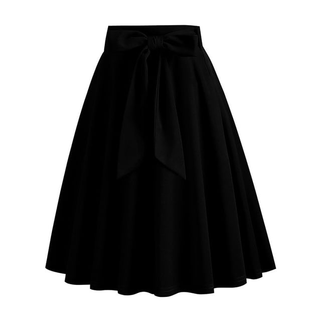 Jupe Plissée Vintage des Années 1950 pour Femme, Taille Haute, Ligne a, Jupe Midi Rétro Évasée avec Lien en Noir. Présente une Taille Haute Élastique, une silhouette Fluide en Ligne a et un Détail Nœud à la Taille. Fabriquée en Matériau Léger et Respirant, Convient au Printemps, à l'Été et à l'Automne. Idéale pour les Passionnés de Mode Rétro et les Tenues de style Vintage.