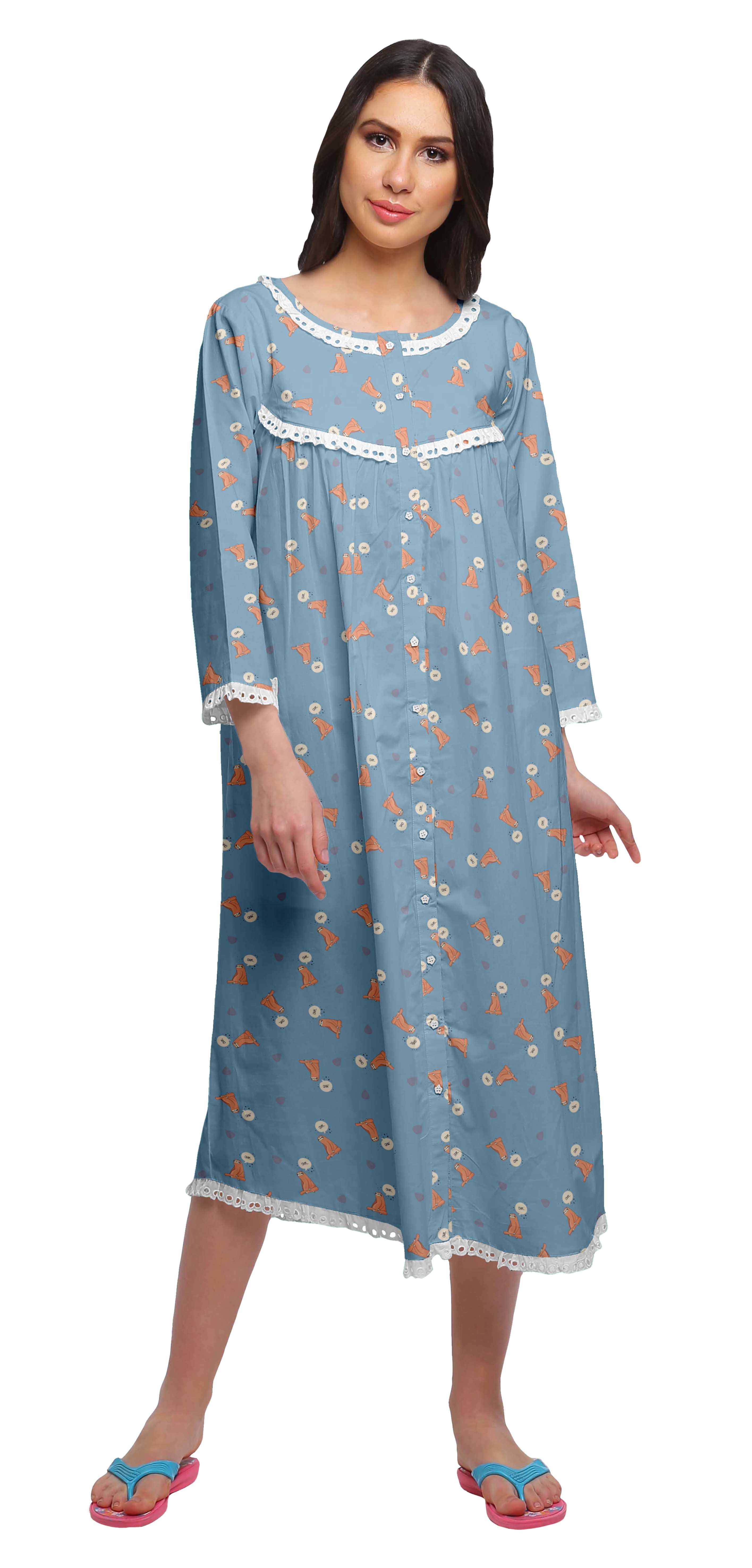 Moomaya Chemise de Nuit Boutonnée en Coton Imprimé pour Femmes, Robe de Nuit d'Allaitement