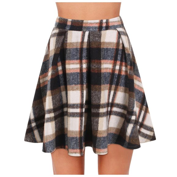 Plaid Skirts for Women Women's High Waist Pleated Mini Skater Skirt A-Line Flannel Skirts Black XL