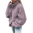 thumbnail image 2 of VgaVtl Ladies Sweaters Chunky Long Sleeve High Neck Womens Fall Sweaters Loose Solid Color Purple Thick Knit Sweaters, 2 of 5