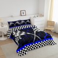 thumbnail image 3 of Erosebridal Checkered Flag Bedding Queen Comforter Set, Blue Geometry Down Comforter, Extreme Sports Decor, Lightweight 3pcs, 3 of 8