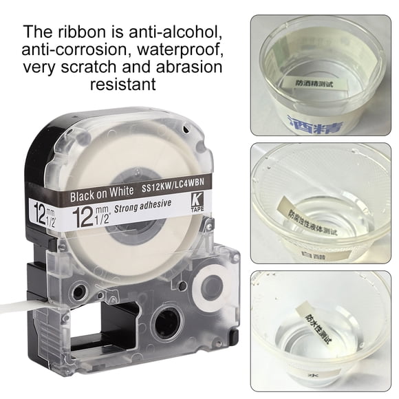 Waterproof 8 Meters Label Machine Ribbon Anti-Scratch Printing Ribbon For LW Series 12mm Black Bottom White Letter,12mm White Bottom Black Letter,12mm Yellow Bottom Black Letter