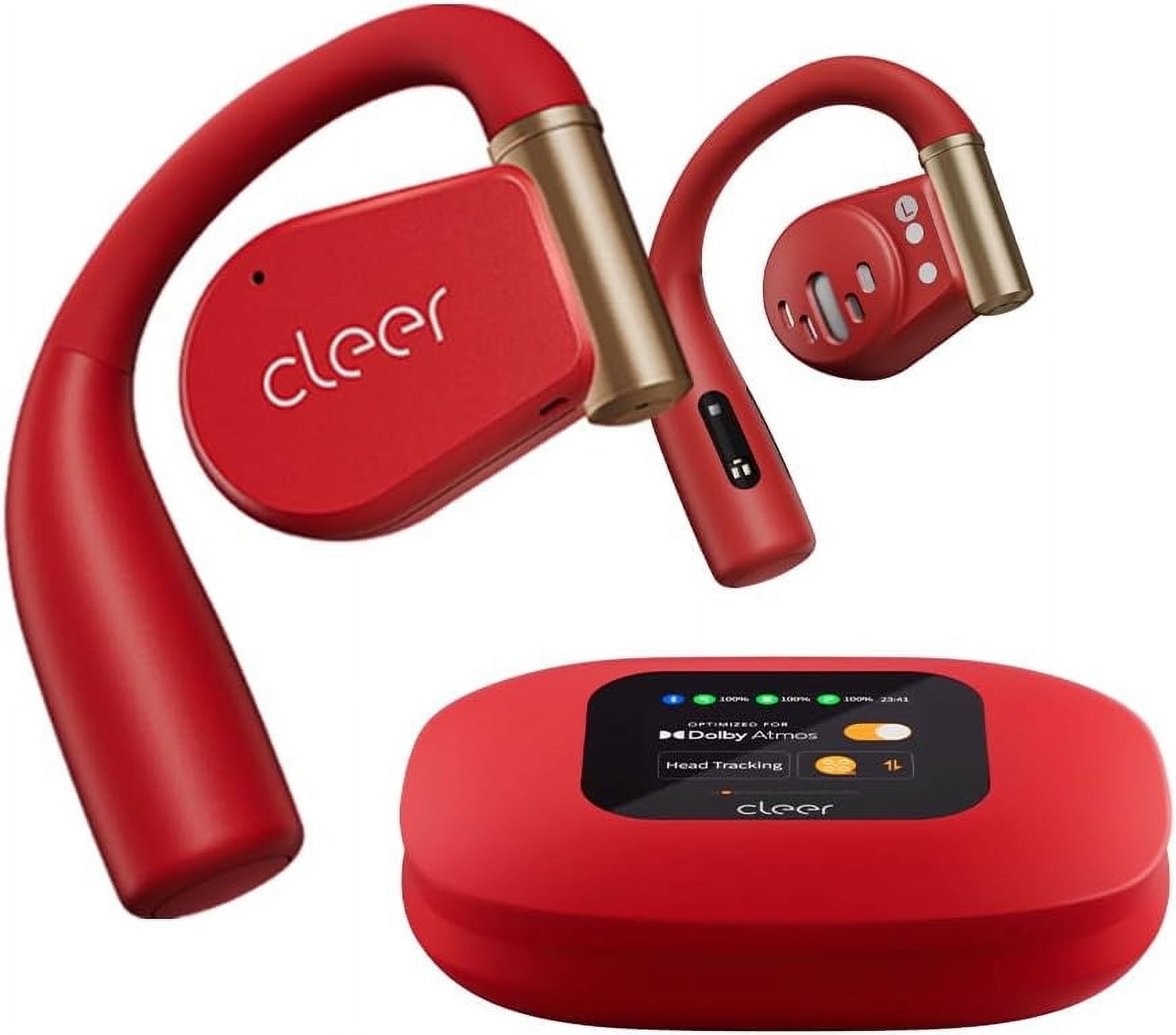Cleer Arc3 Sports Pro Open Ear Headphones, Dolby Audio True Wireless,40Hr Battery, BT 5.4, IPX7, Heart Rate Monitoring, Smart Case, Comfort Fit, Red