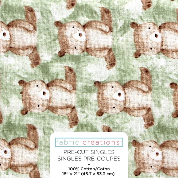 FABRIC CREATIONS White Bears Sitting in Grass Fat Quarter, 45 × 53 cm (18 × 21 in), Forest, 18x21