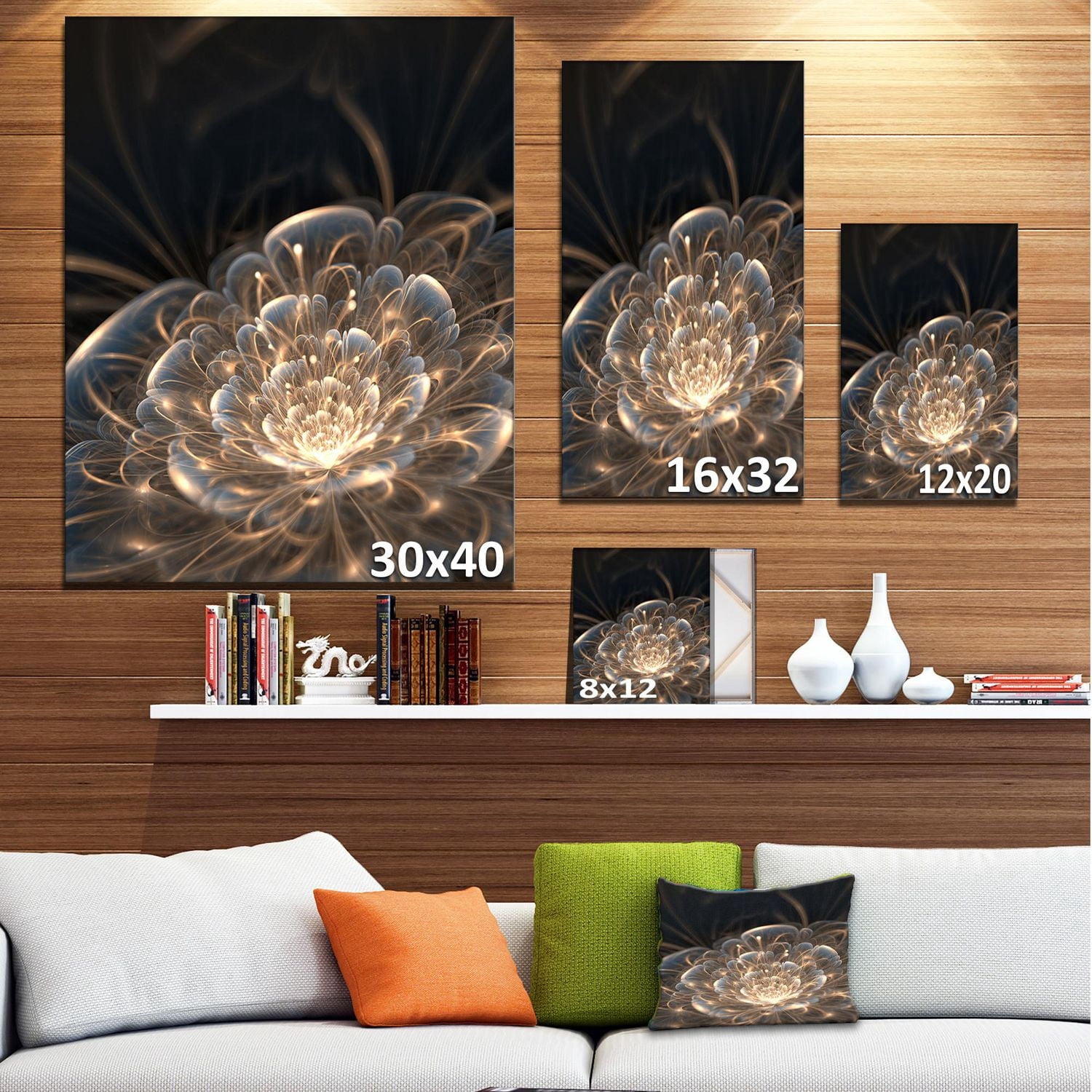 Designart Fleur fractale aux rayons dorés Art mural sur toile