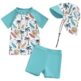 thumbnail image 1 of Akiihool Dinosaur Swim Trunks Boys Boys 2 Pieces Rash Guard Sun Protection Long Sleeve Kid Swimsuits Quick Dry Swim Shirt Trunks for Boys (Mint Green,6-12 Months), 1 of 4