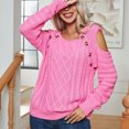 thumbnail image 5 of Yuyuzo Womens Crewneck Tops Long Sleeve off Shoulders Button Knit Pullover Solid Color Fall Tops, 5 of 5