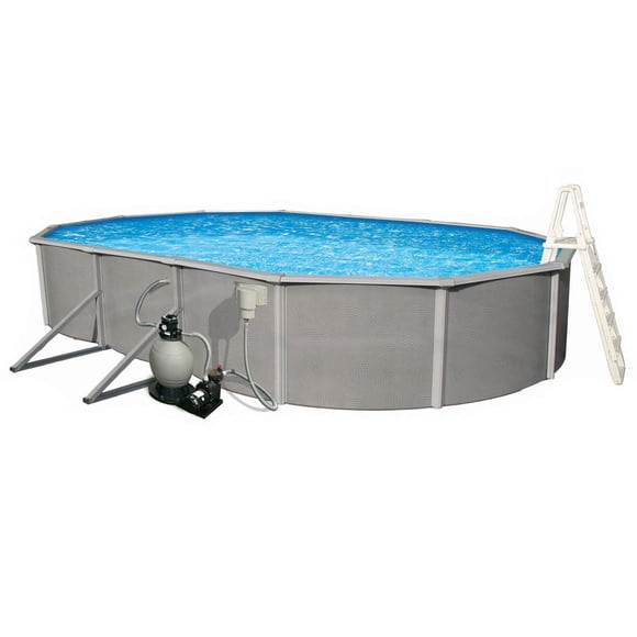 Belize 12-ft x 24-ft Oval 52-in Deep 6-in Top Rail Metal Wall Swimming Pool Package