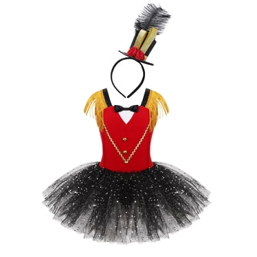 iiniim Costume de Maître de Piste de Cirque pour Enfants Filles Spectacle de Magie Costume de Performance Déguisement d'Halloween Cosplay Rouge 14