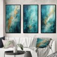 thumbnail image 1 of Designart "Turquoise Calm IV" Abstract Landscape Framed Wall Art Set Of 3 - Teal Landscapes Frame Canvas Set For Living Room Decor, 1 of 6
