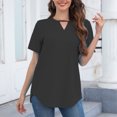 thumbnail image 4 of Blouses pour Femmes Couleur Unie Col Rond Manches Courtes T-Shirt Blouse Hauts, 4 of 8