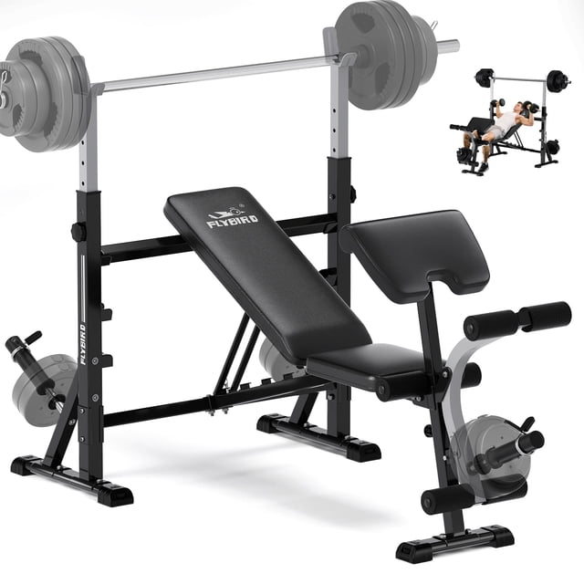 Flybird Banc de Poids Standard avec Courbure Preacher, Révélateur de Jambes, Support de Poitrine et d'Épaule