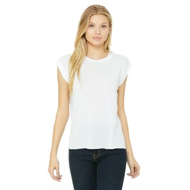 Bella Canvas Womens Flowy Rolled Cuffs Muscle Tee, S, Mauve