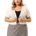 thumbnail image 1 of Agnes Orinda Plus Size Bolero Shrugs for Women Open Front Short Sleeve Crochet Lace Cropped Cardigans 2X Beige, 1 of 7