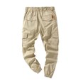 thumbnail image 3 of FOCUSNORM Men Solid Color Cargo Trousers, Loose Fit Drawstring Waist Long Pants, 3 of 10