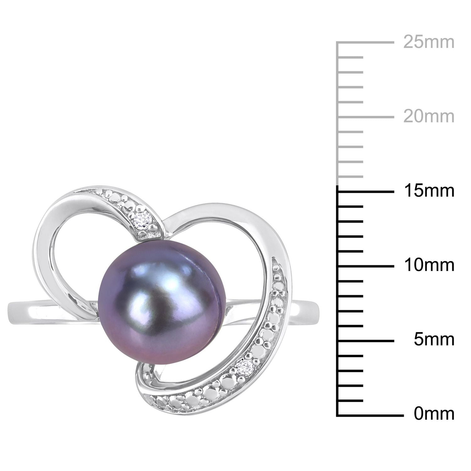 Miabella Black Freshwater Cultured Pearl and Diamond Accent Sterling Silver Heart Ring