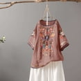 thumbnail image 4 of Blouses pour Femmes, T-Shirt Mode Décontracté Ample de Printemps Été pour Femmes, Couleur, Manches Courtes, Col Rond, Hauts Brodés, Blouse en Coton et Lin, 4 of 5