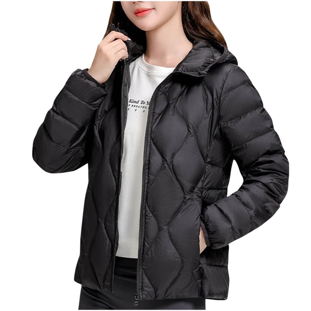 Cameland Women's Solid Color Lightweight Down Jacket Short Hooded Long Sleeved Versatile Jacket Long Sleeved Cotton Jacket