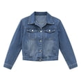 thumbnail image 4 of Timegard Women's Basic Button down Stretch Fitted Long Sleeves Denim Jacket Collared Crop Jean Jackets Fashion,Blue,L, 4 of 9