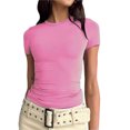 thumbnail image 2 of AherBiu Plus Size Crop Tops for Women Basic Stretchy Short Sleeve Crew Neck Slim Fitting Going out Solid Color T Shirts Tops, 2 of 7