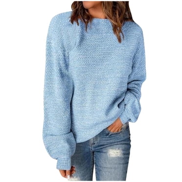 Pisexur Women's Oversized Crewneck Sweater Solid Batwing Puff Cap Sleeve Knit Sweater Top Long Sleeve Slouchy Fall Sweater Pullover Jumper Tops