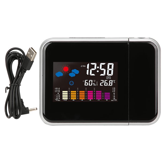 Nikou Réveil numérique - Horloge météo Affichage LCD Couleur numérique Réveil à Projection LED avec Station météo/température/humidité/Calendrier