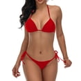 thumbnail image 1 of RKSTN Two Piece Swimsuit for Women Sexy Lace Up Bikini Swimsuit Solid Color Backless Split Steel Beavh Bathing Suits, 1 of 2
