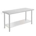 thumbnail image 1 of NSF Certified Stainless Steel Work Table - 60x24x35 Inch - Adjustable Undershelf, Tool Hooks, Removable Trash Rack, Straight Edge, No Casters, No Backsplash, For Kitchen & Warehouse, 1 of 6