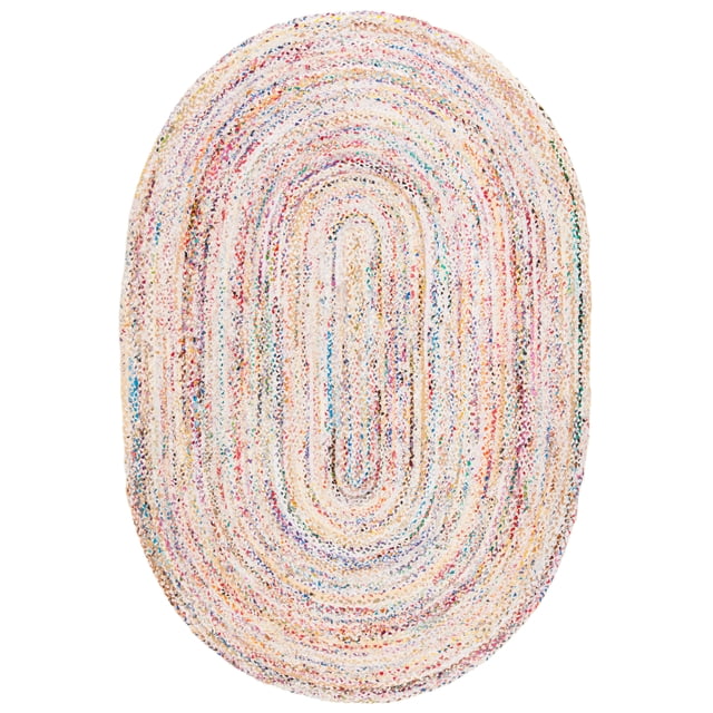Safavieh Tressed Collection BRD210B Fait à la Main Boho Réversible Coton Zone Tapis, 5' x 8' Ovale, Ivoire / Multi
